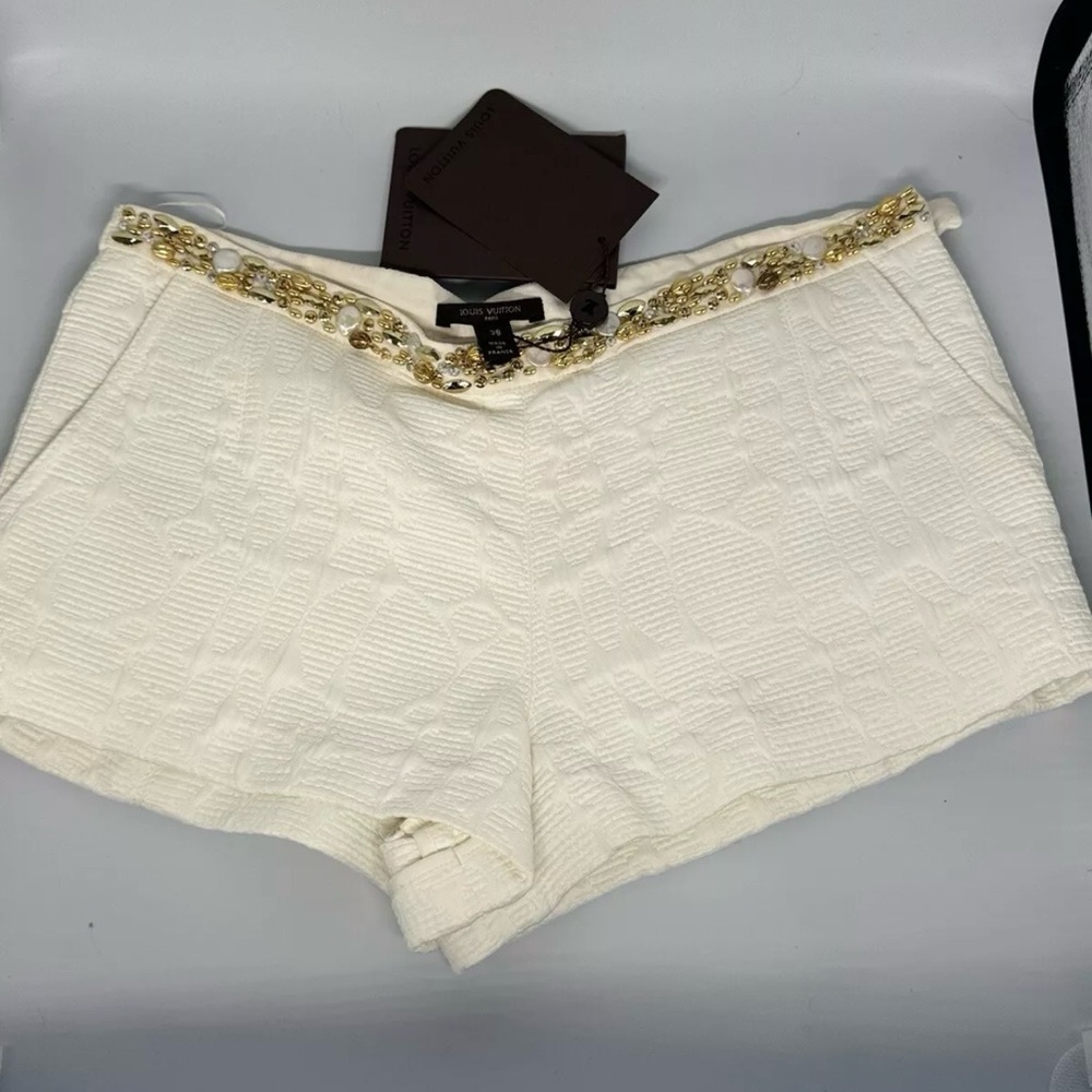 Louis Vuitton White Textured Women Luxury Shorts